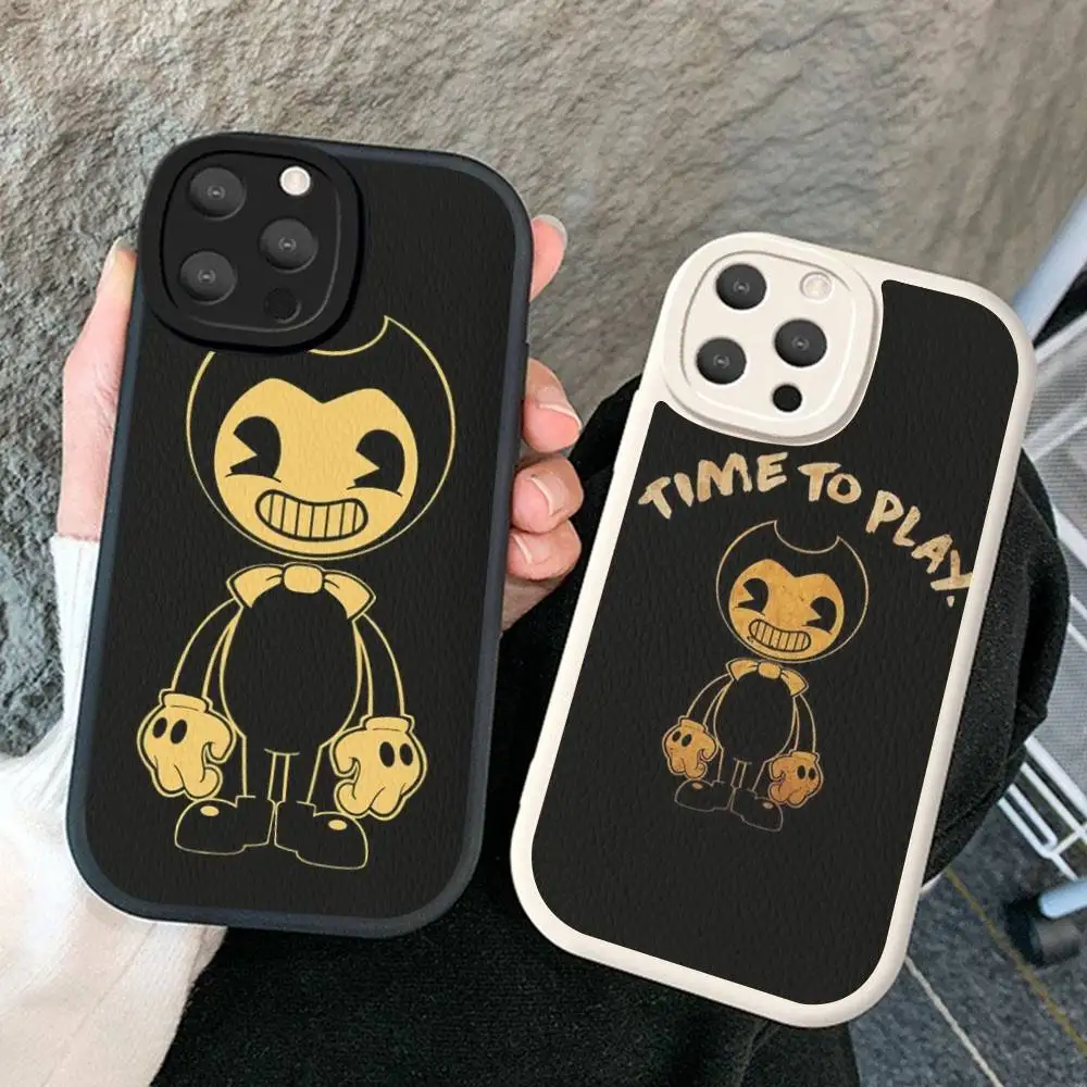 Jogo b-bendy e a tinta m-máquina caso de telefone de couro duro para iphone 16 15 14 13 12 mini 11 14 pro max xs x xr plus fundas