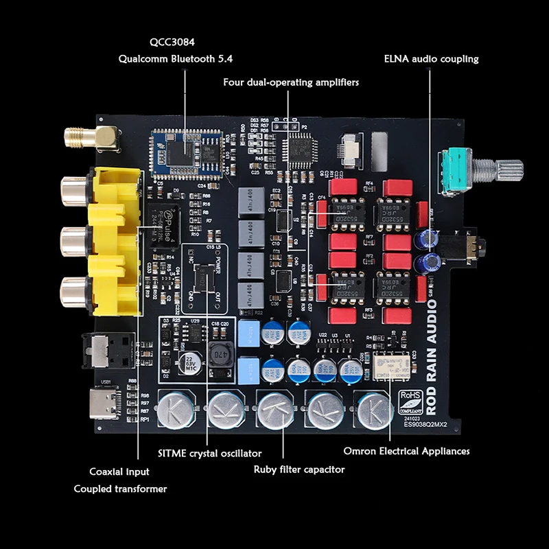قضيب المطر QCC3084 بلوتوث 5.4 المزدوج ES9038Q2M HD DAC DSD فك مرحبا فاي بلوتوث استقبال APTX-HD LDAC USB الألياف محوري المدخلات