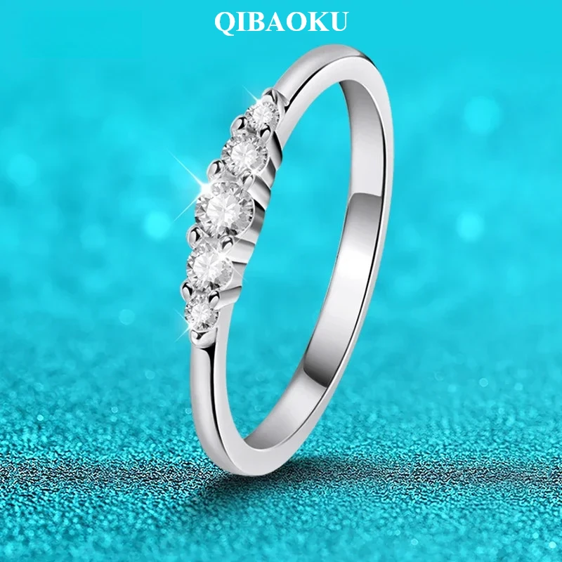QIBAOKU 0.13CTTW 2.5mm Moissanite Rings for Women 5 Stones Sparkling Sterling Silver S925 Wedding Band Mach Diamonds GRA 2026