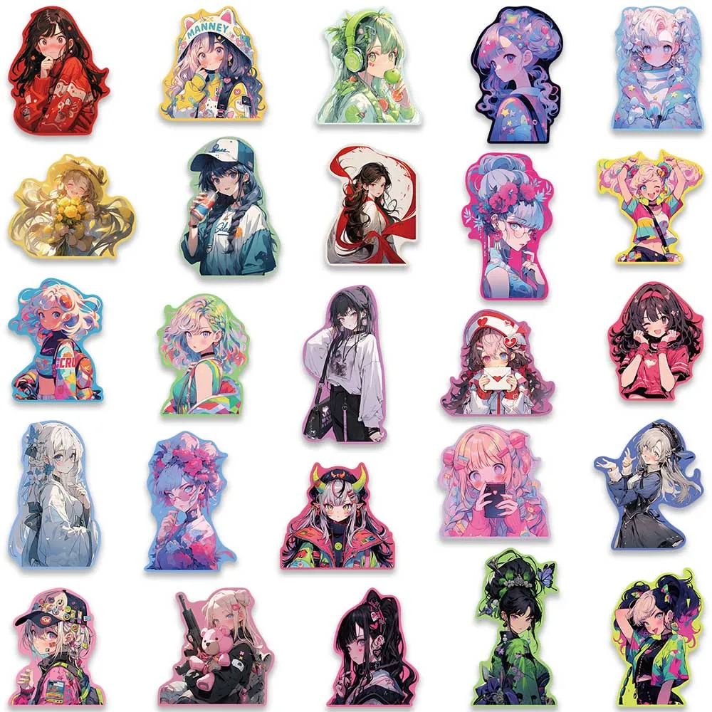 50pcs Cute Cartoon Anime Sweet Girls Stickers For Laptop Water Bottle Luggage Notebook Waterproof Graffiti Vinyl Phone Decals