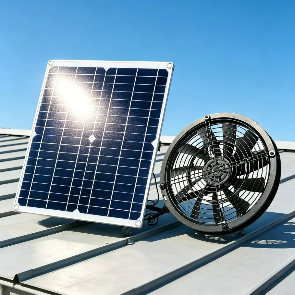 Outdoor Solar Exhaust Fan 15W Solar Panel Kit Air Circulation Ventilation Cooler for Greenhouse Chicken Coop Dog House RV Shed