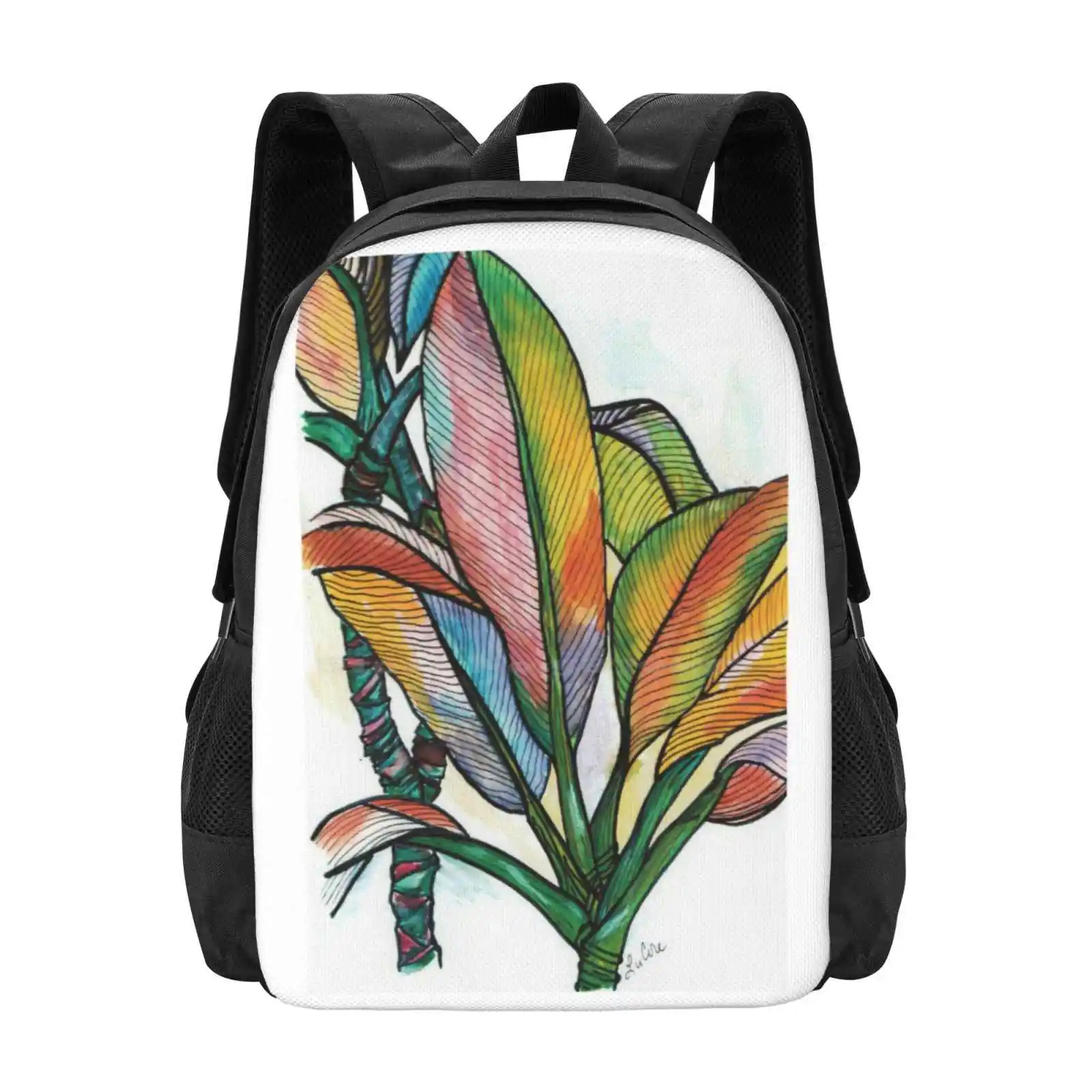 Abstract Banana Leaves Botanical Watercolor Painting 3D Print Design Backpack Student Bag Abstract Art Botanical Watercolor