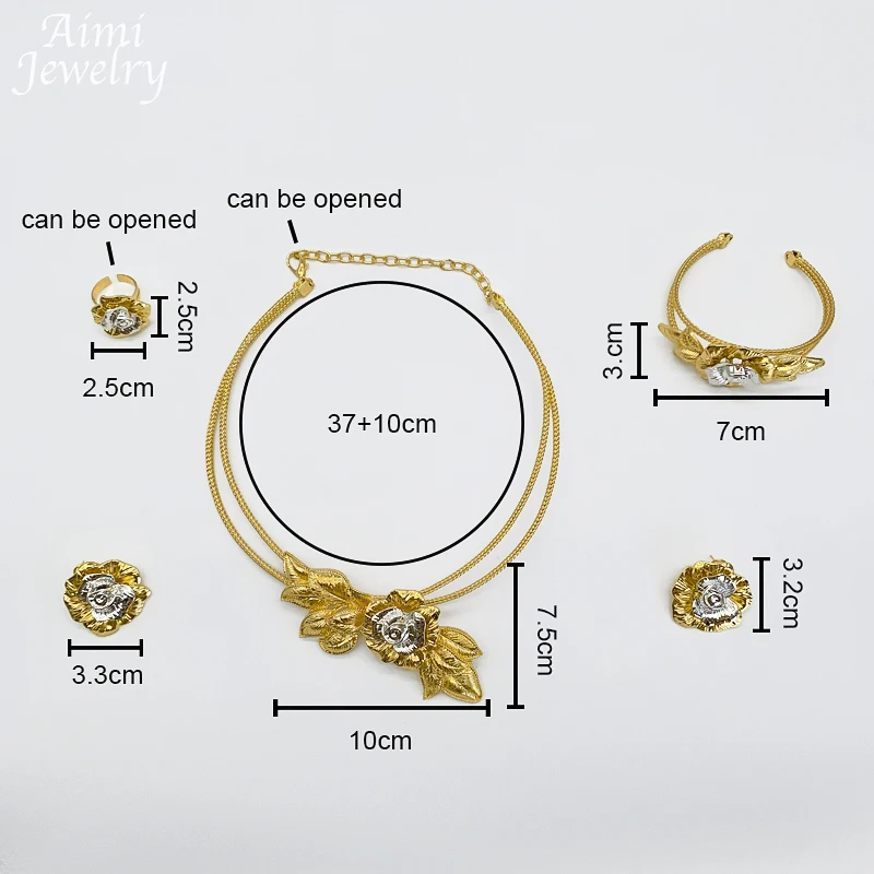 Vintage Flower Golden Choker 18K Gold Plated Jewelry Set Women Necklace Earring Bracelet Ring African Bridal Wedding Party Gifts image 6
