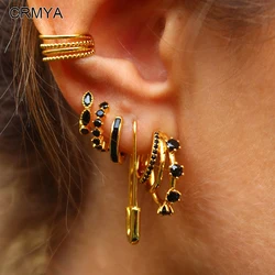 CRMYA Black CZ Zircon Women's Earrings Set Fashion Copper Gold Plated Hoop Drop Earrings For Women 2023 Jewelry Wholesale