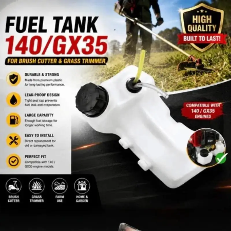 Grass Cutter Fuel Petrol Tank with Cap & Fuel Pipes Replacement Part for 140/40-5 Gardening Enthusiasts Use
