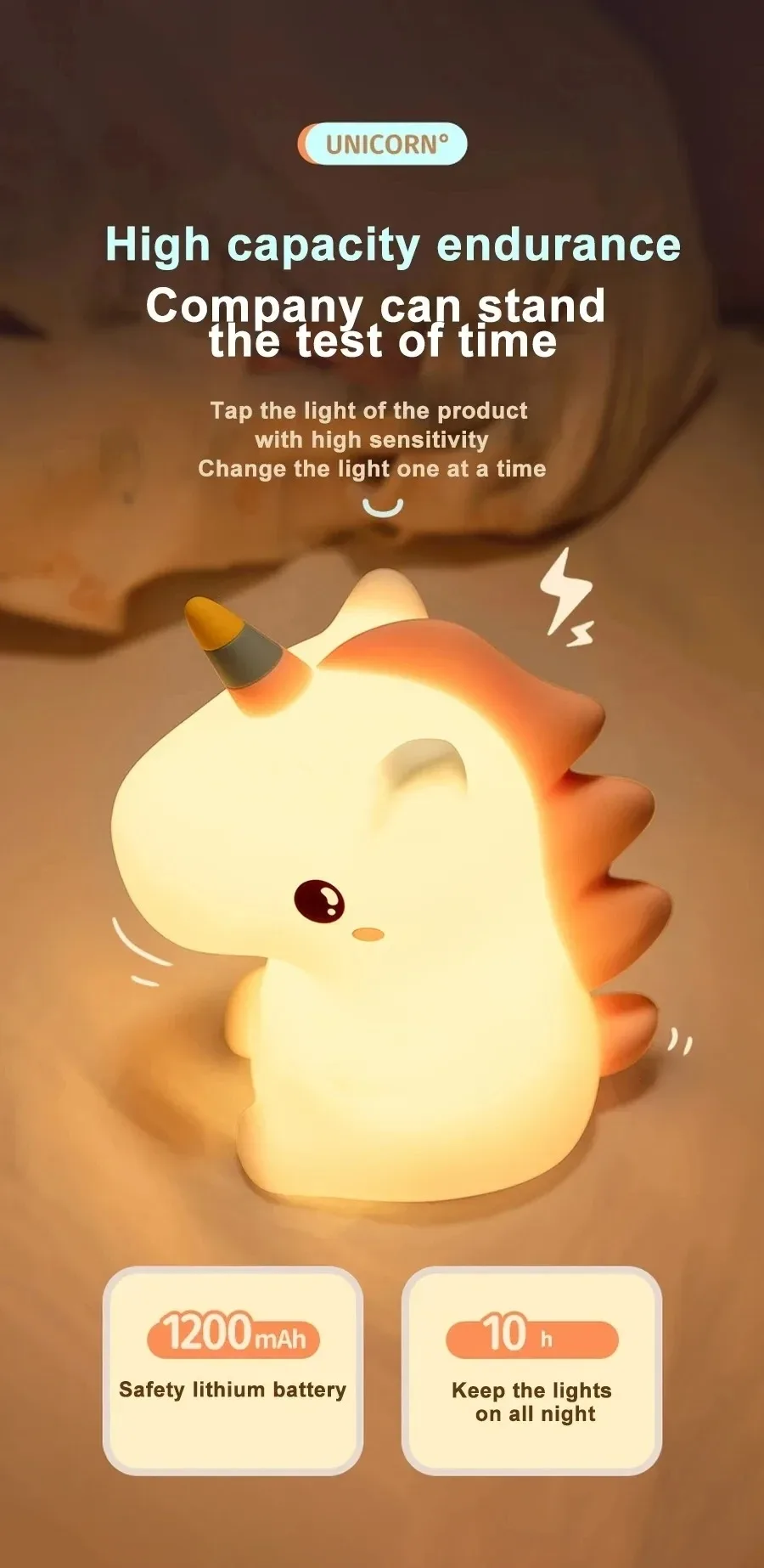 GGbingo Unicorn Silicone USB LED Night Light Cute Baby Bedroom Nursery Decor for Home Bathroom Easter Christmas Birthday Dorm