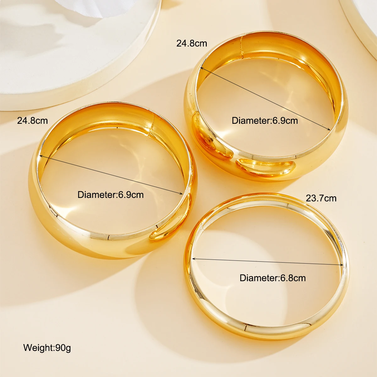 3Pcs/Set Classic Geometric Wide Bangles for Women Geometric Smooth Gold Silver Color Chunky Bracelets Party Jewelry Accessories image 6