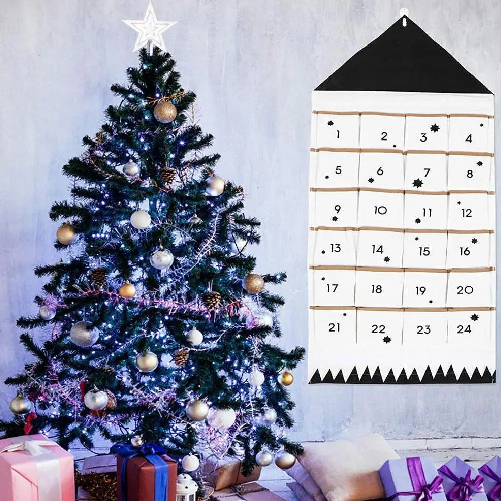 Fabric Christmas Advent Calendar With Pockets Wall Hanging DIY Ornaments Advent Calendar Reusable Xmas Party Storage Bag