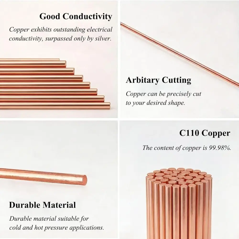 DIY T2 Copper Copper Rod Diameter 2-10mm Length 500mm Copper Round Bar Metal Rod
