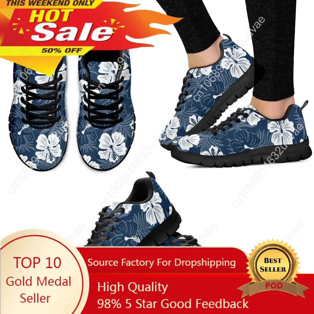 

Hawaiian Tropical Plant Designer Fashion Sneakers For Women Hibiscus Palm Leaf Print Shoes Blue Casual Shoes Zapatos