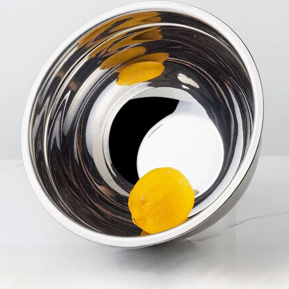 Stainless Steel Mixing Bowl Composed of 304 Grade Material with Deep Walls and Internal Volume Markings for Daily Cooking Use