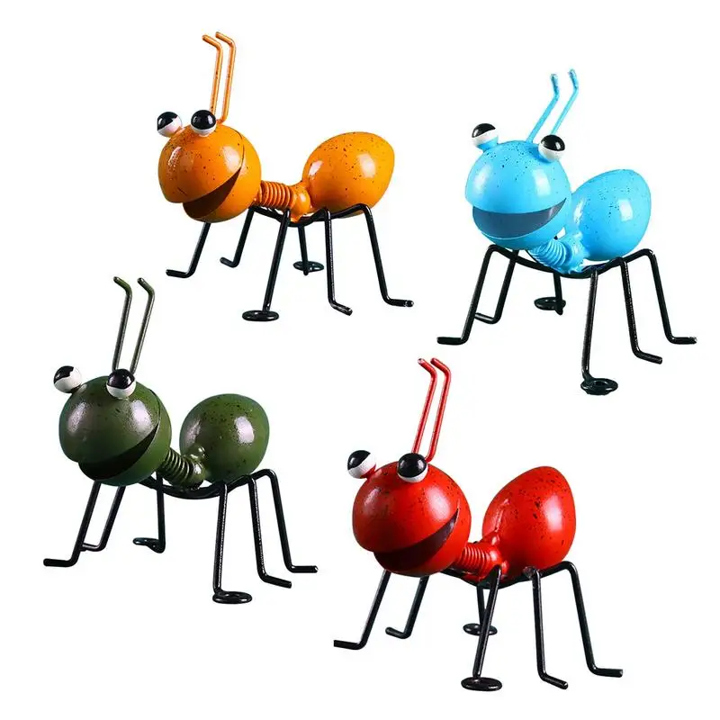 4PCS Metal Ant Sculpture Iron Cartoon Ant With Removable Bucket Garden Or Desk Decor Trinket Decorations