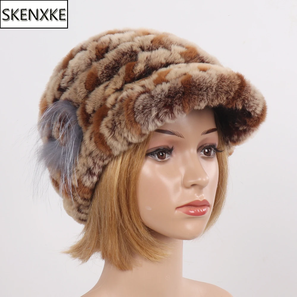 

Hot Sale Winter Women Knitted Real Rex Rabbit Fur Beanies Hats Genuine Real Rex Rabbit Fur Hat Lady Natural Rex Rabbit Fur Cap
