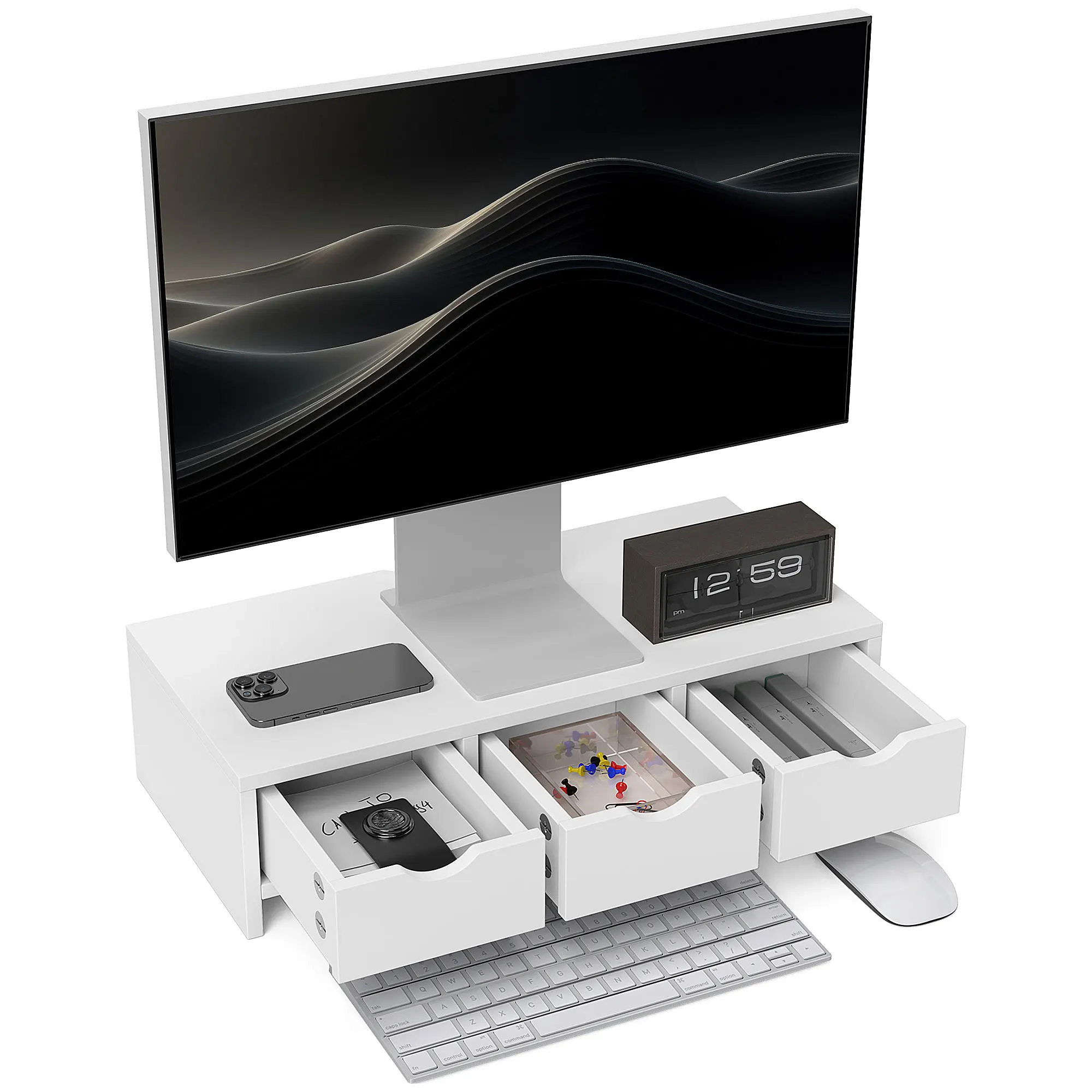 Homcom Monitor Riser Desktop Monitorstandaard met 3 Laden Wit