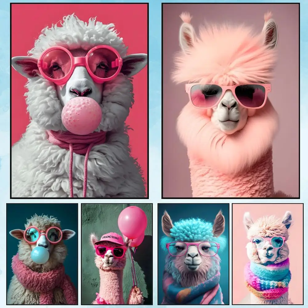 EMulti sizes Cute Llama Painting Calligraphy Diamond Poster: Crease Free Waterproof Durable All Space Wall Decor