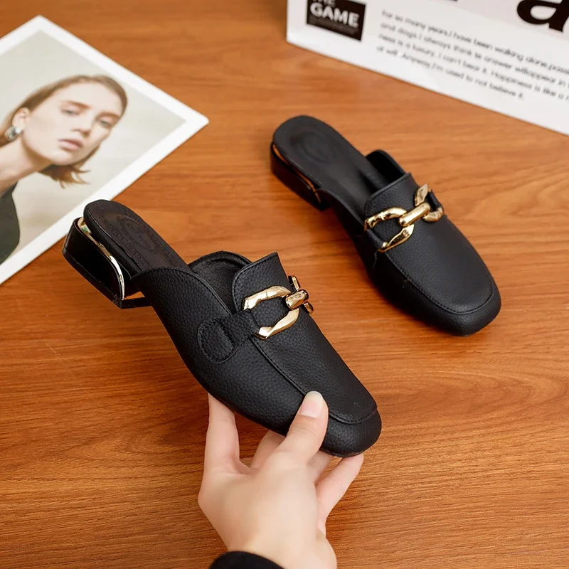 Fashion metallic decoration Women Unisex Home Leather Mules Comfort Potato Shoe With Arch Support Outdoor Evening Sandals
