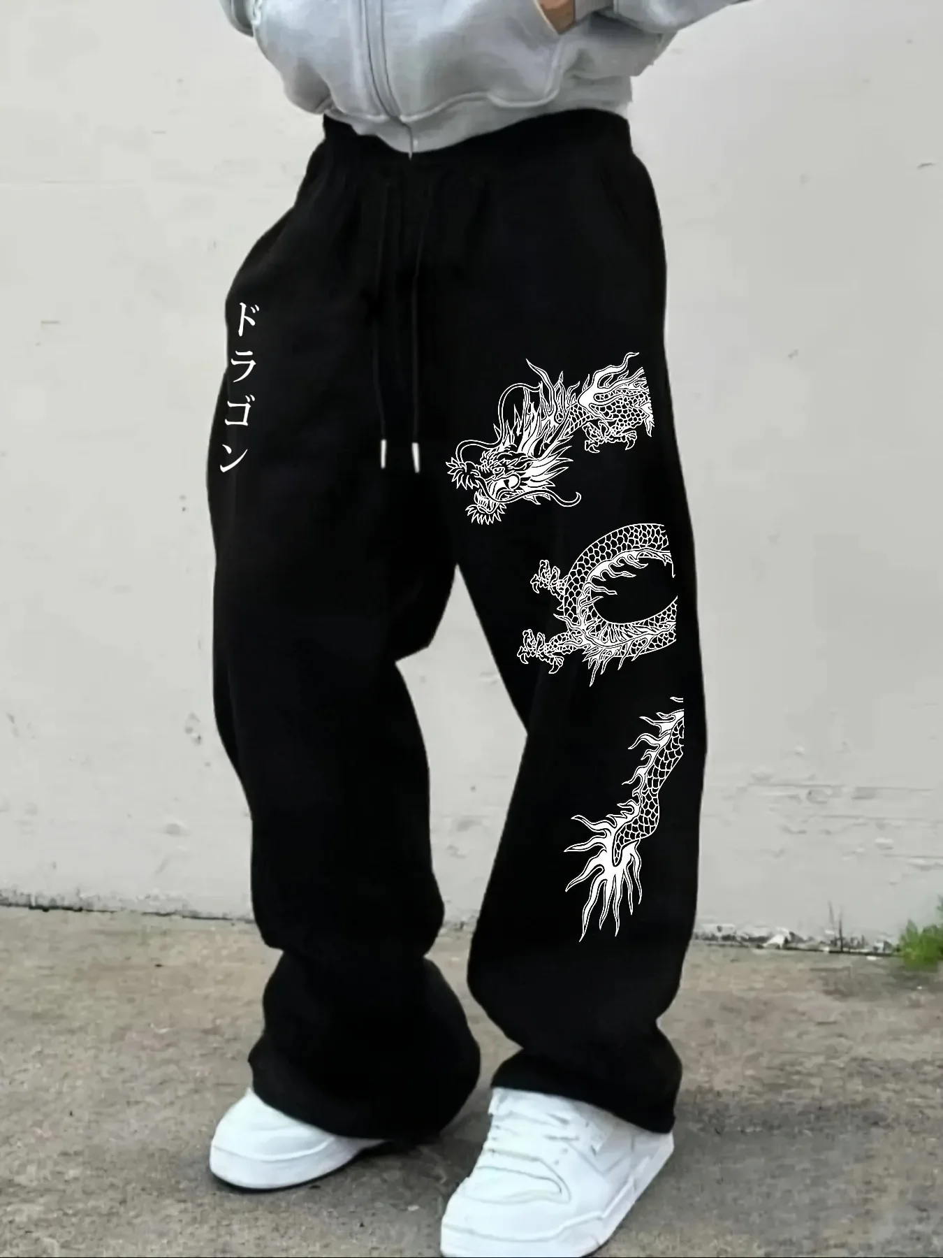 

Мужские повседневные брюки с широкими штанинами и принтом древних легендарных драконов, на завязках, подходят для повседневной носки в любое время года.