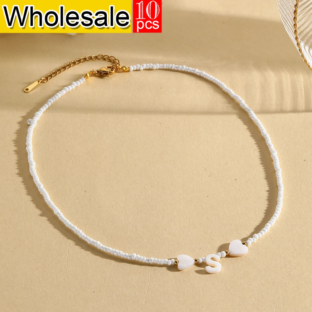 

10PCS Wholesale Bosnian Style 26 Names Love Shell Letters White Beaded Necklace Alpahbet Fashion Birthday Couple Gifts