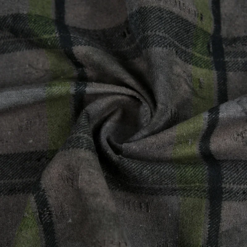 Vintage texture Green and gray plaid linen composite fabric jacket, trench coat, pants, handmade designerdiyFabricA