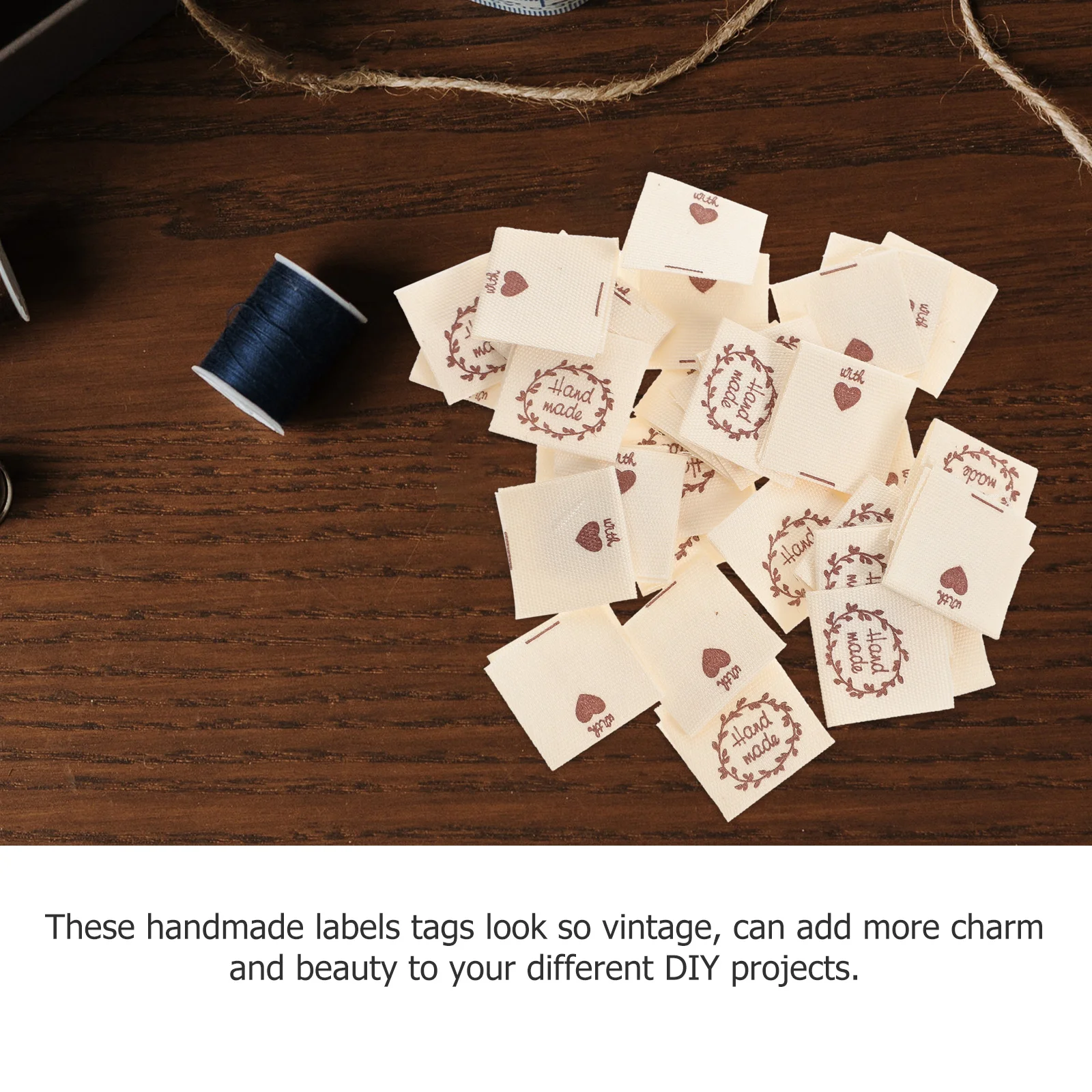 

100Pcs DIY Fabric Tags Handmade with Love Sewing Labels for Clothing Crafts Scrapbook Lightweight Soft Texture Easy to Sew