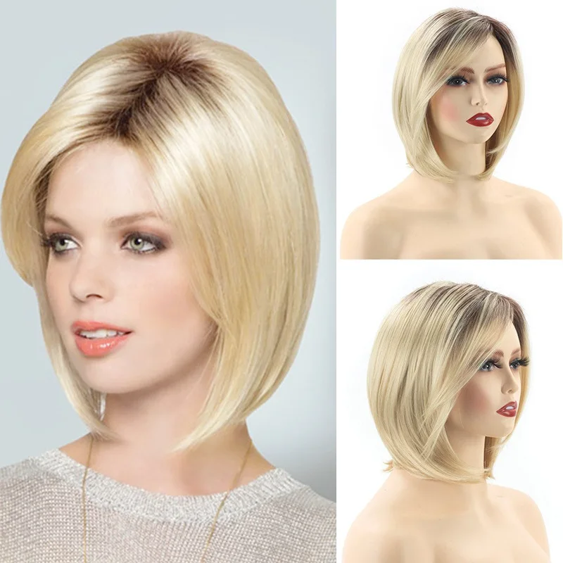 Gradient Inner Buckle Short Hair Chemical Fiber  Bang Head Cover Short Wigs