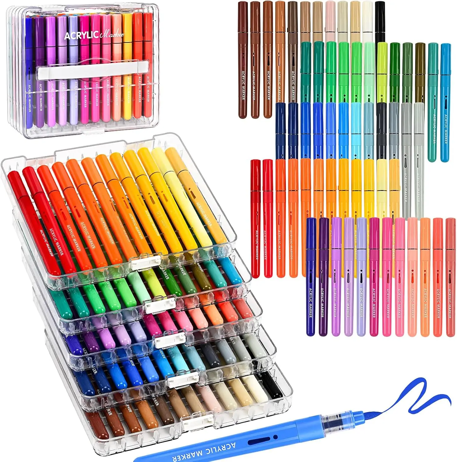 Acrylic Paint Art Marker Pen 12/36/60/84 Colors Brush Tip Acrylic Paint Pens Set Rock Painting Graffiti Stone Ceramic Glass Wood DIY Crafts Art Supplies