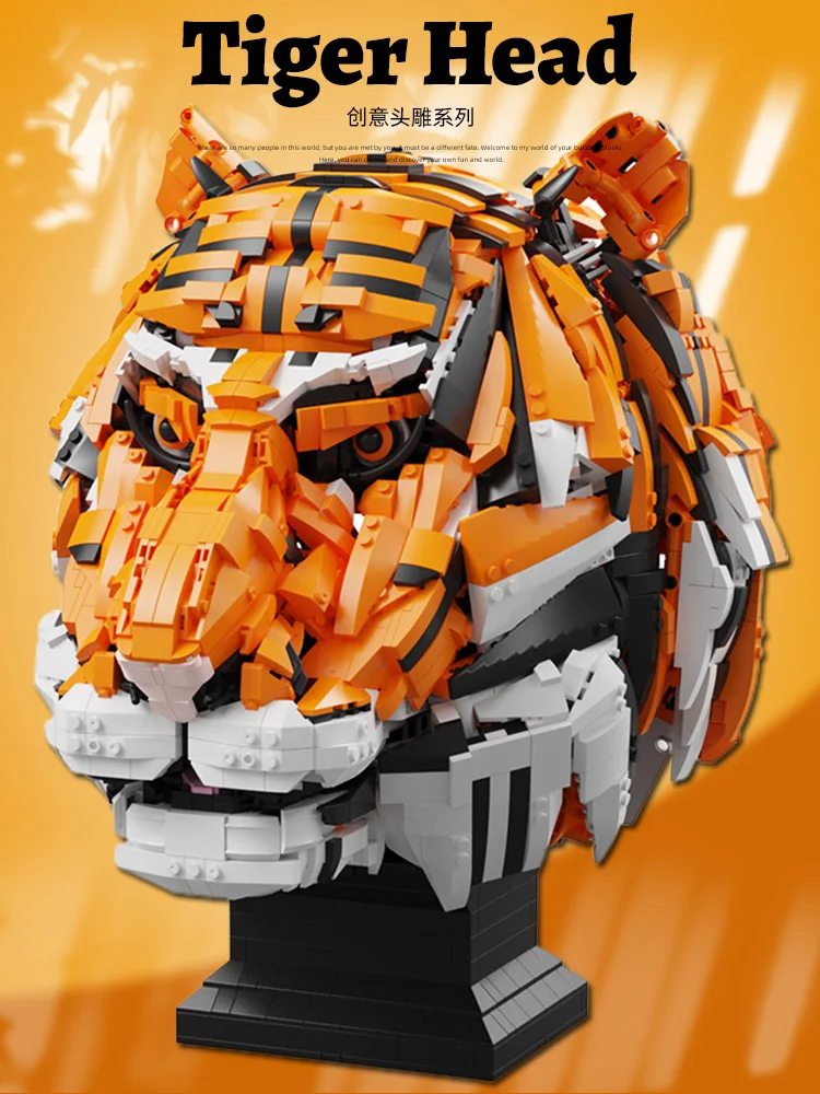 3000PCS Creative The King of Beasts Tiger Head Building Blocks DIY Animal Construction Set Bricks Home Decor Gift For Friend