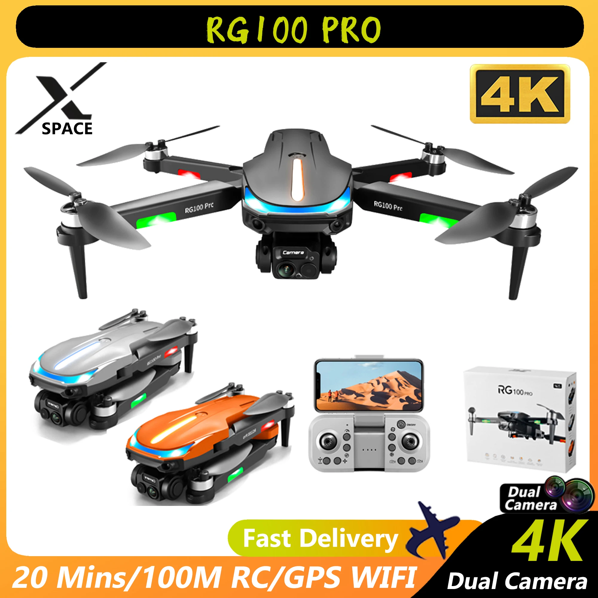 

New Drone RG100 Pro 3-sided Obstacle Avoidance Brushless Motor Optical Flow Dual Camera HD Aerial Photography Remote Control Toy