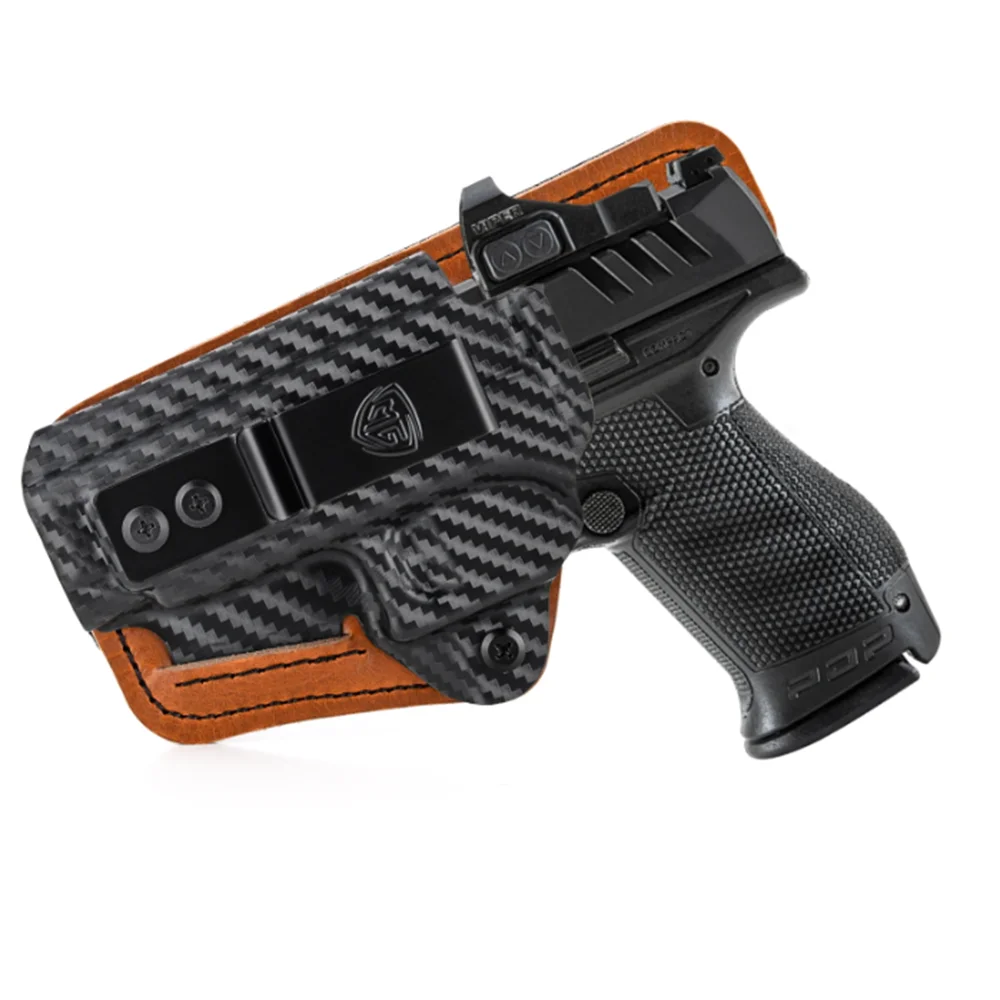 

Кожаная гибридная кобура IWB Kydex с пенопластовой подкладкой для пистолетов Walther PDP Compact 4" и PDP Full Size 4.5" для скрытого ношения внутри пояса