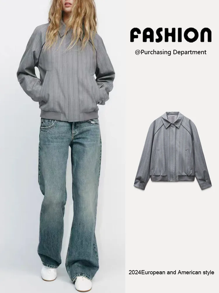 

Spring 2025 Women's Slimming Stripe Print Long Sve Pilot Jaet New Arrival Outerwear Commute Sle Regular Length