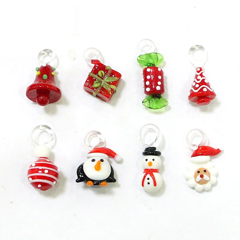 زجاج مورانو شجرة عيد الميلاد زخرفة الإبداعية شمعة حامل طاولة طعام ديكور المنزل مع 8 قطعة قلادة عيد الميلاد الصغيرة لطيف الملحقات