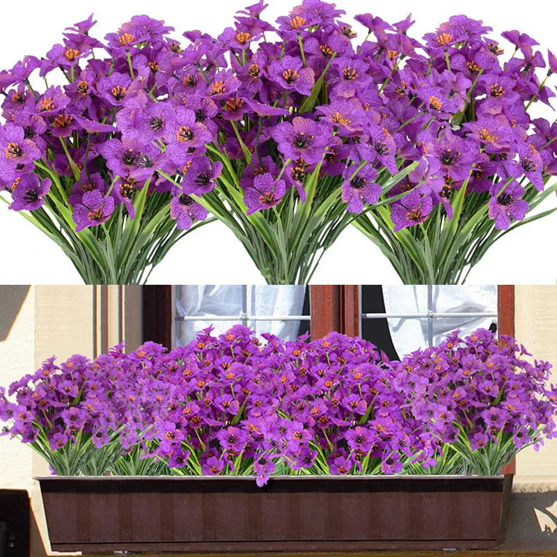 Ramos de flores artificiales violetas, flores de seda, plantas de hierba falsa para boda, decoración del jardín del hogar, decoración de fiesta de cumpleaños y Navidad, 1 ud.