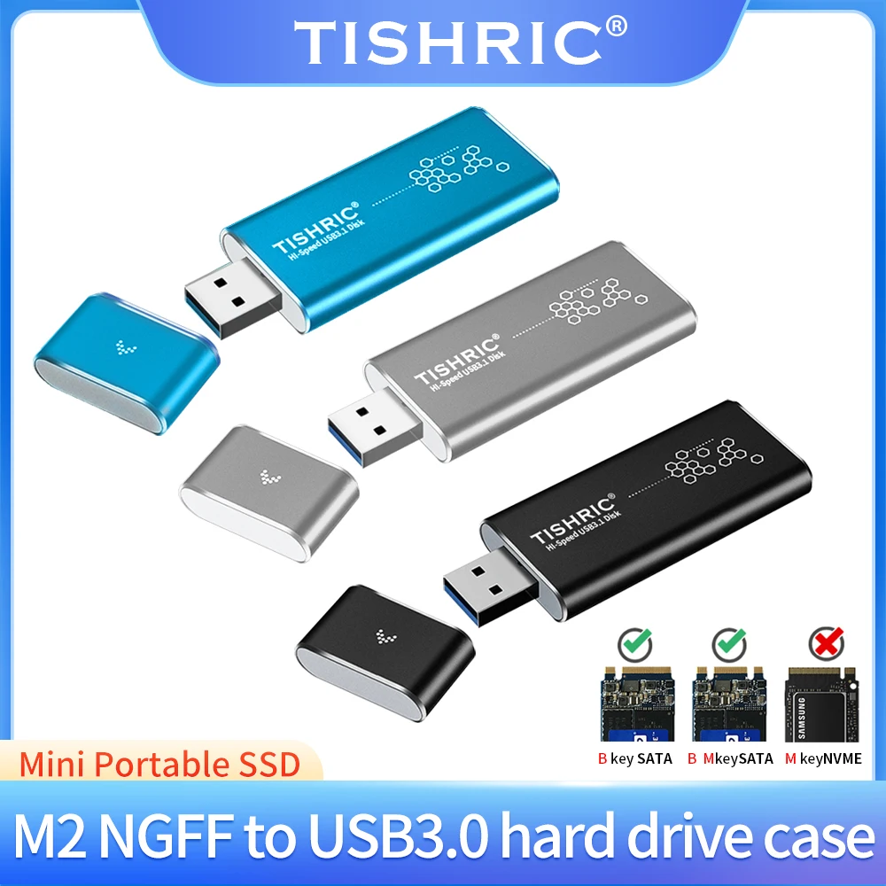 

TISHRIC M2 SSD Enclosure NGFF to USB 3.0 USB Flash Drive Model SSD Enclosure Metal Heat Sink External Enclosure for Mobile Phone