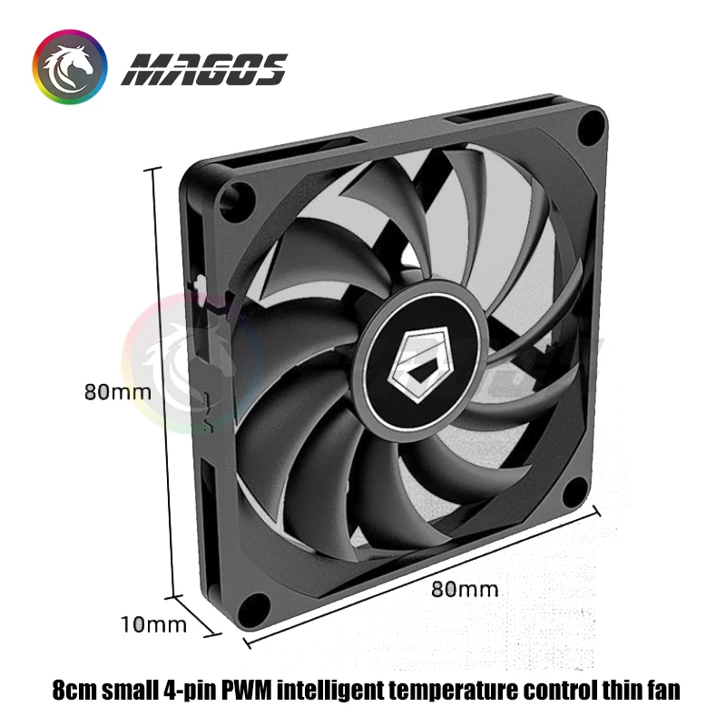 Computer CPU Cooler Fan 8010 80mm Ultr-Slim Thinck 10mm PWM Temperature Control 8cm PC Gabinet Cooling,Black/White Dropship