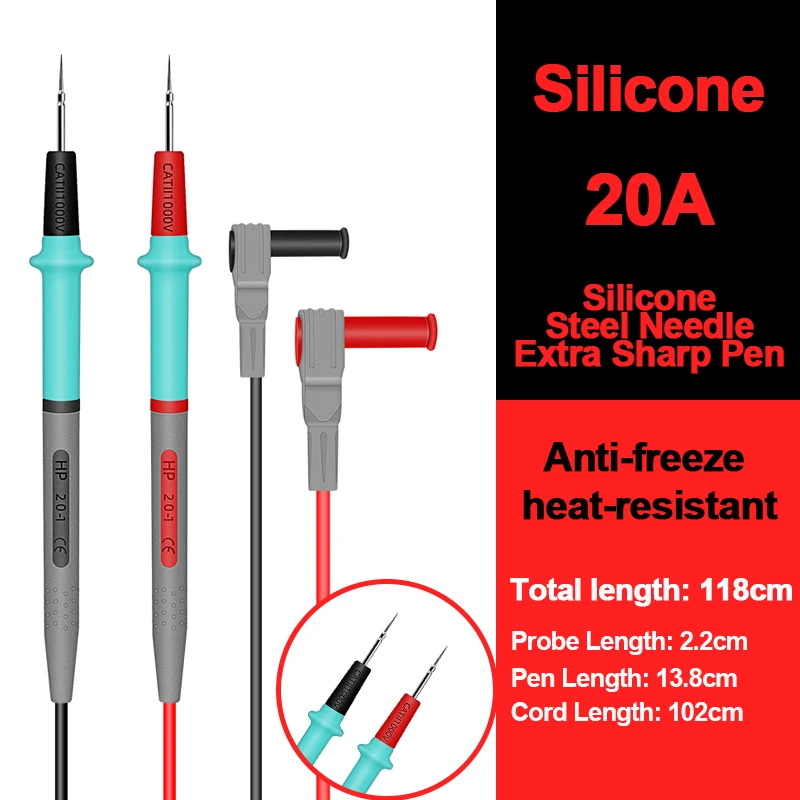 1000V 20A Siliconen Meetsnoeren Digitale Multimeter Kabel Naaldtip Universele Sonde Test Draad Alligator Clip Voor Tester Multimetro