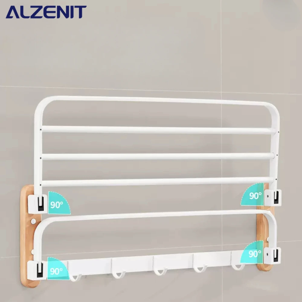 White Solid Wood Towel Rack Hanger Wall Shelves Walnut Bath Folding Bars Hooks Toilet Brush Paper Holder Bathroom Hardware Parts