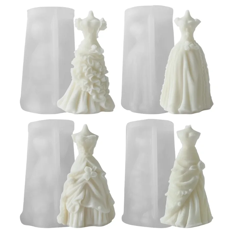 Bridal Dress Silicone Mold Diy Handmade Wedding Dress with Scented Candle Soap Plaster Resin Crafts Mold Wedding Decoration Gift