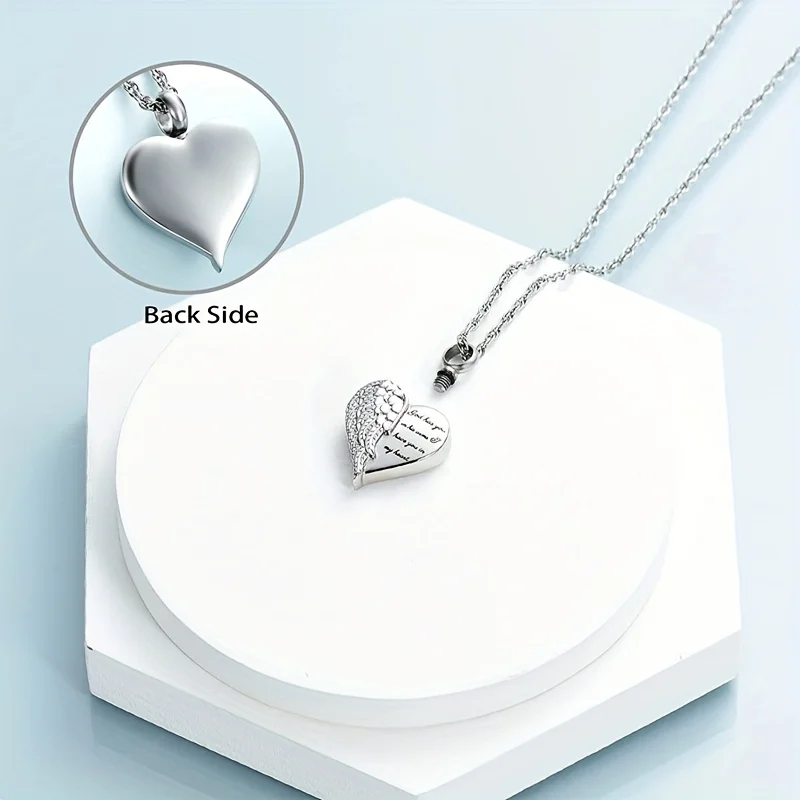 Love Heart Urn Necklace for Ashes Keepsake Memorial Cremation Jewelry Stainless Steel Angel Wing Heart Urn Locket Ashes Holder