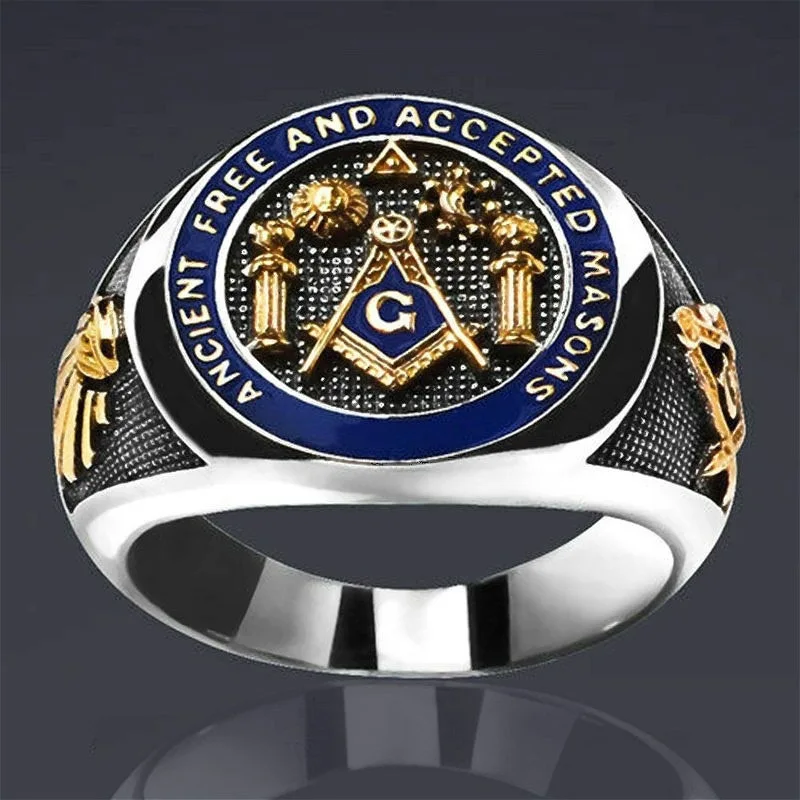 New Retro Fashion Classic, Religious Totem, Blue Drip Oil Two-Color Ring, Men's Jewelry.
