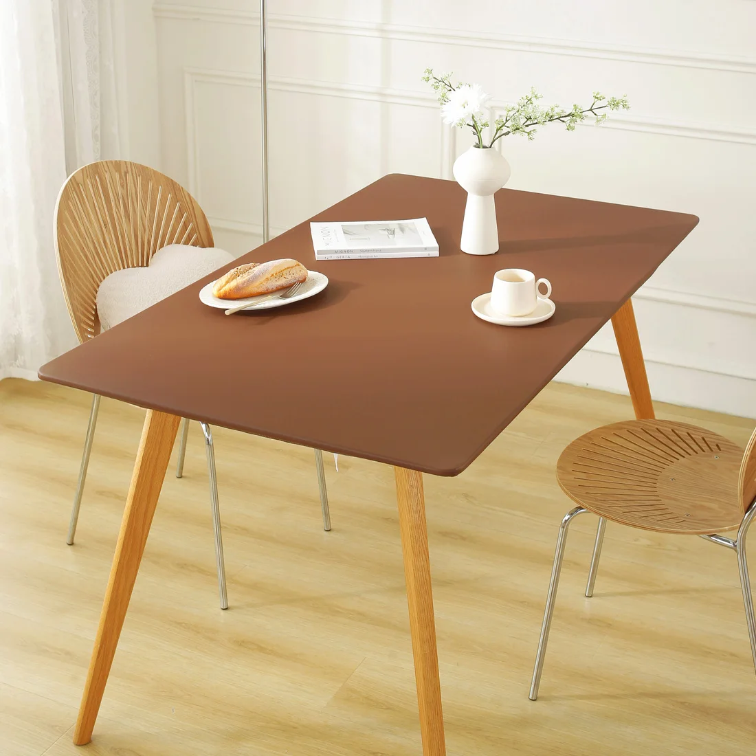 Solid Color Pu Leather Elastic Tablecloth Waterproof Square Table Cloth Protector Desk Mat for Home Decoration