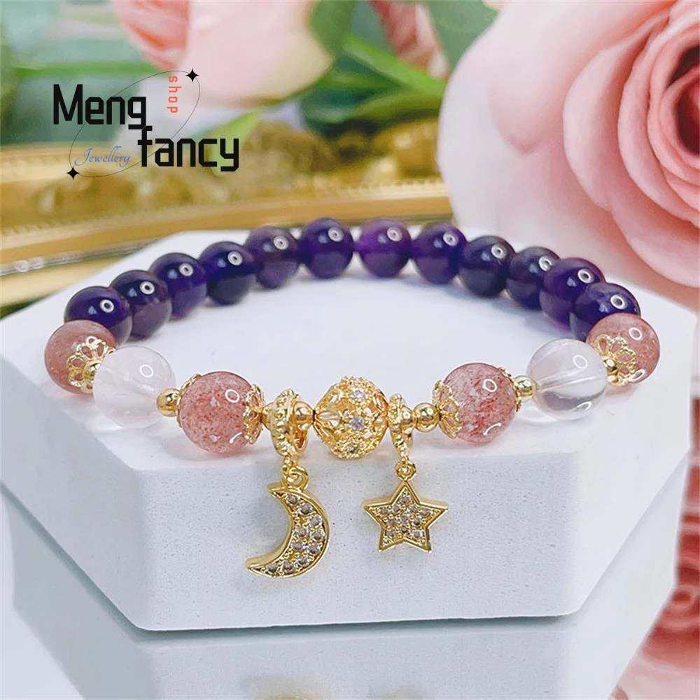 

New Amethyst Bracelet Fashion Delicate Micro Inlaid Star Moon Accessories String Strawberry Crystal Peach Blossom Luxury Jewelry