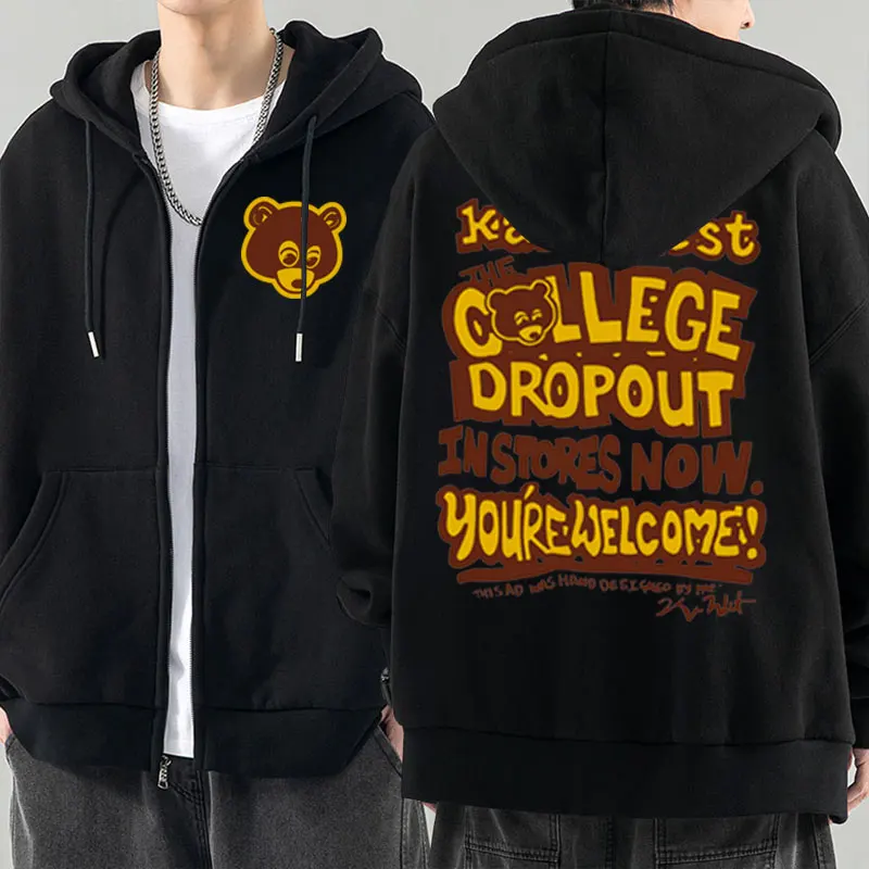 

Kanye West College Dropout Hoodie Music Album Print Zipper Hooded Sweatshirts Casual Male Women Hip Hop Zip-up Hoodies Jackets