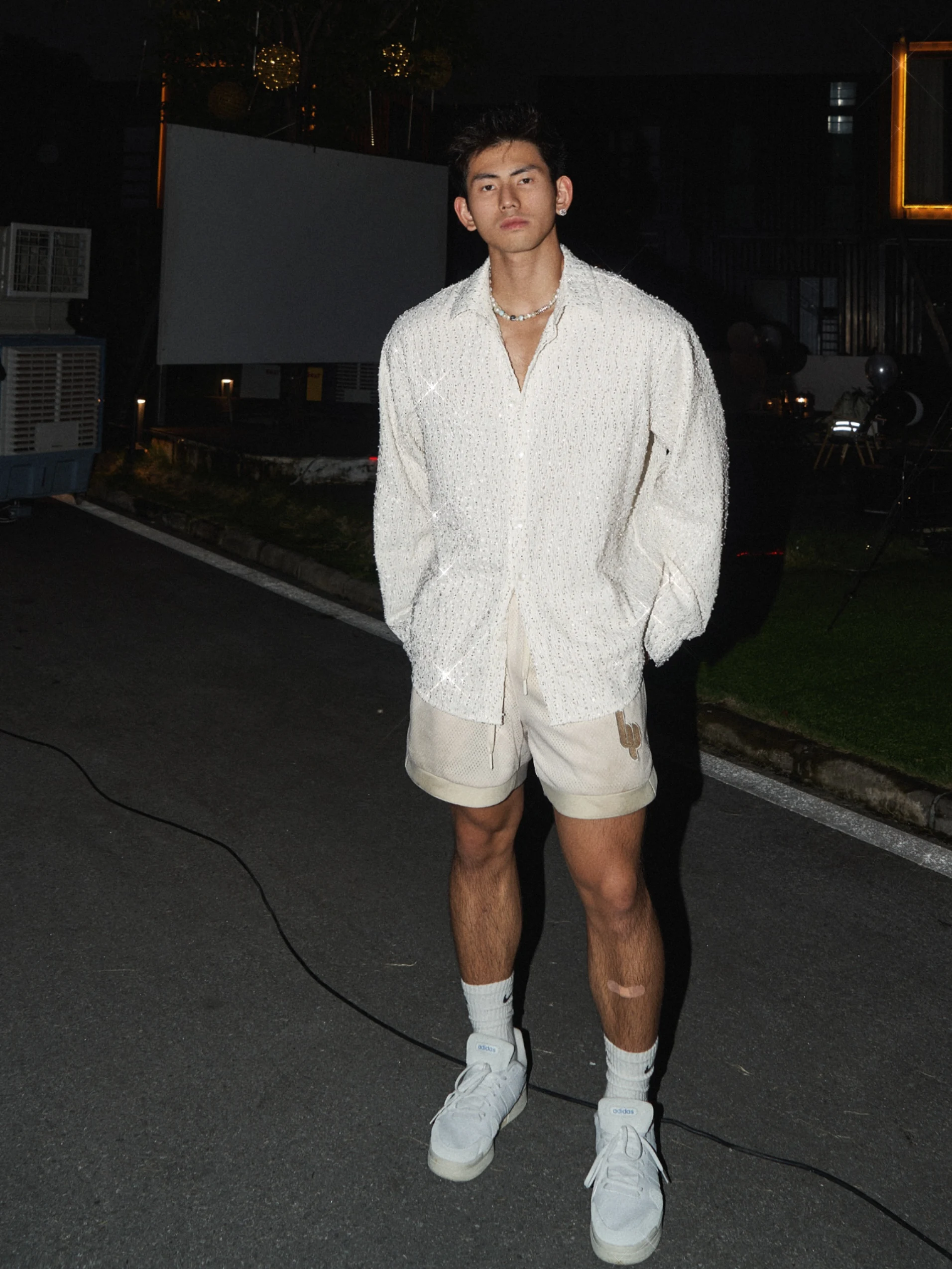 Fashion Sequin Pearl Long Sleeve Solid Color Shirts Men 2025 Autumn New Loose Comfort Trendy Shirt Male Handsome Blingbling Tops