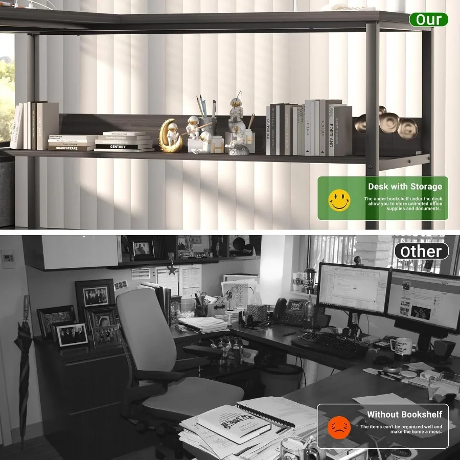 مكتب على شكل حرف L قابل للعكس مع منافذ طاقة سحرية ومنافذ شحن USB للمكتب المنزلي وإعداد الألعاب وحساب زاوية قوي #5