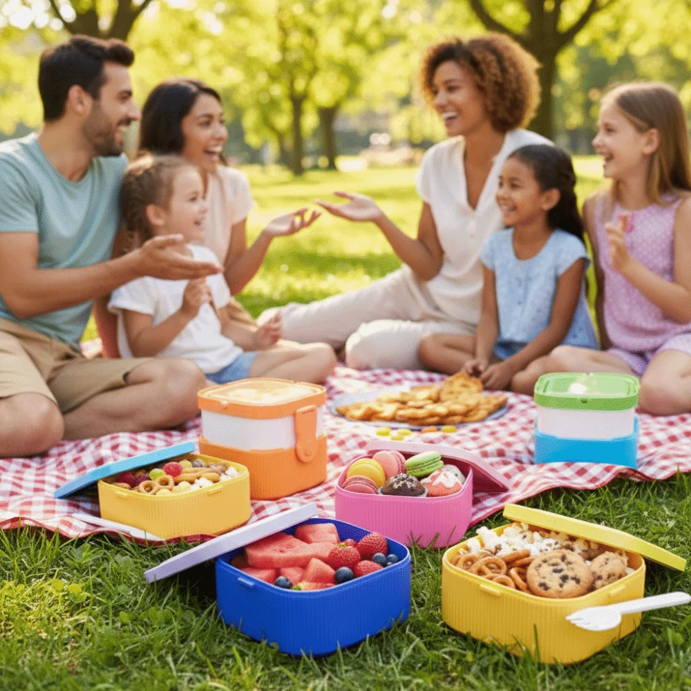 1400ml Plastic Lunch Box Interlayer Heat Resistant Microwave Oven Lunch Box Leak Proof Storage Box Food Storage Container Picnic