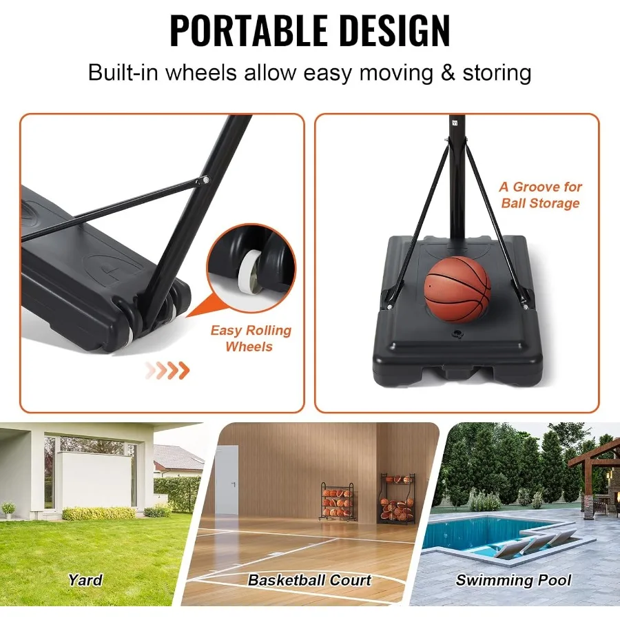 Höhenverstellbarer tragbarer Basketballkorb mit mobilem Ständer und Rollen, gewichteter Basis für den Außen- und Innenbereich, geeignet für Y
