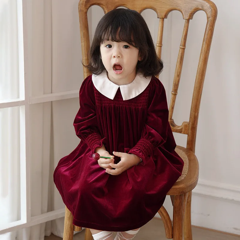 Kids Dress 2024 Winter Girls Cute Velvet Long Sleeve Princess Dresses