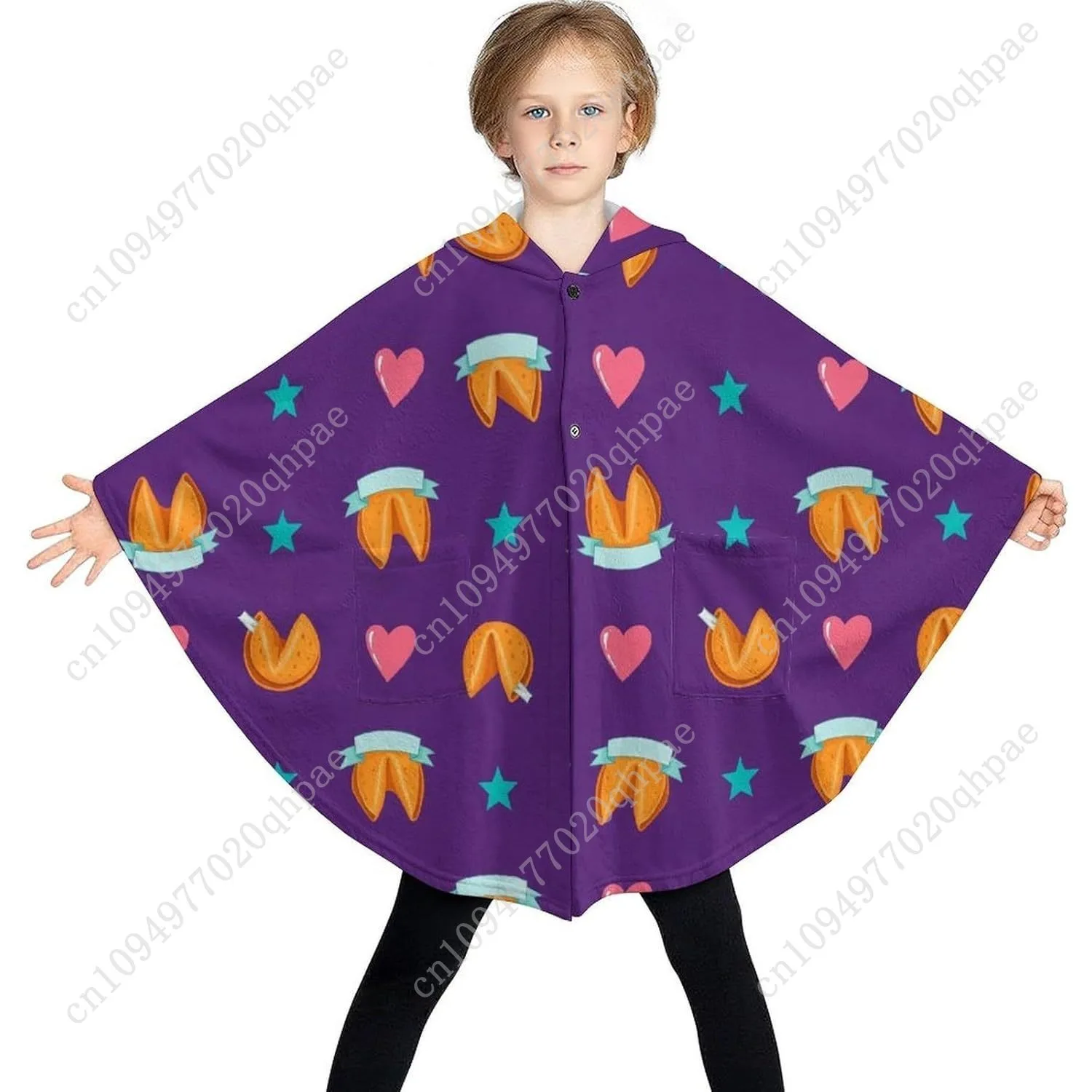 سترة بطانية مريحة من الفلانيل، هوديي كبير الحجم على شكل قلوب كوكي هارتز مع جيوب للأطفال والمراهقين #3