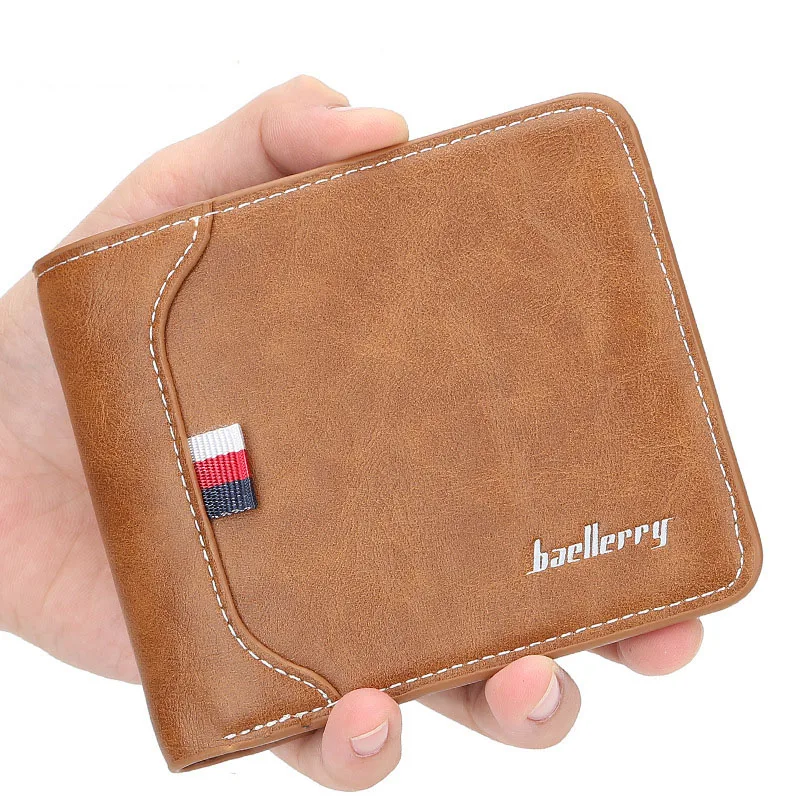 

New Men High Quality Pu Leather Short Wallet Small Multi Slot Photo Bifold Wallet for Coins Vintage Money Clip Card Holder Purse