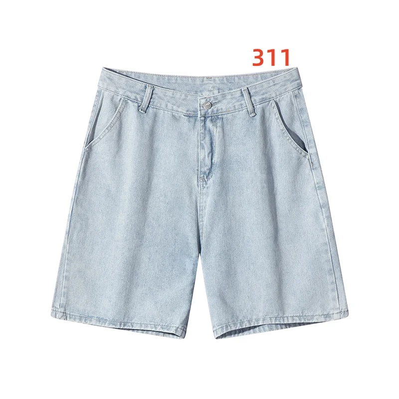 Pantaloncini di jeans estivi retrò minimalisti pantaloncini di jeans larghi casual neri retrò da uomo pantaloni a cinque quarti in denim con abbottonatura di bottoni di base